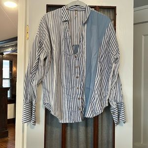 Free people blue stripe button down top